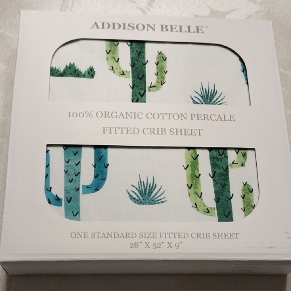 Addison Belle NWT Organic Cotton Percale Fitted Crib Sheet Cactus‎ Print 28x52x9